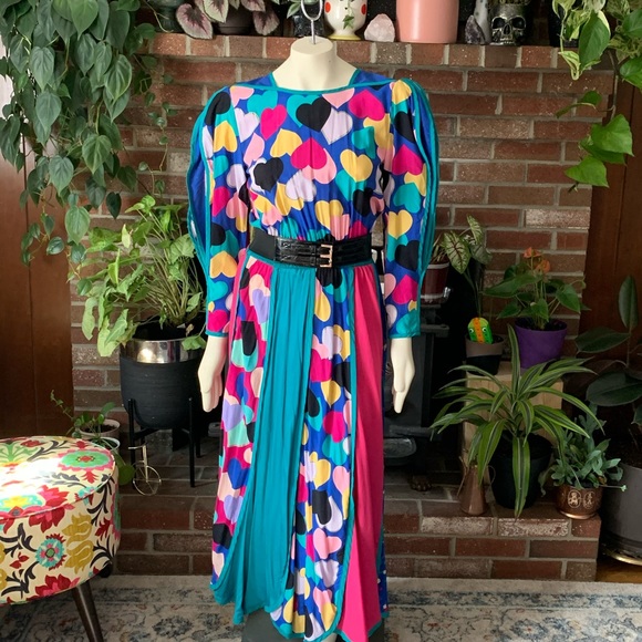 Vintage Dresses & Skirts - 🦄 Whimsy 1970s-80' vintage rainbow heart dress🌈
